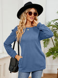 MQTIME  -  Ruched Shoulder Round Neck Long Sleeve Sweatshirt