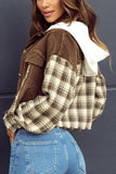 MQTIME  -  Raw Hem Plaid Cropped Hooded Jacket