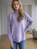 MQTIME  -  Round Neck Drop Shoulder Long Sleeve Sweater