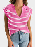 MQTIME  -   Collared Neck Striped Sweater Vest