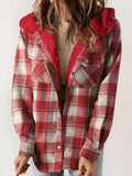 MQTIME  -  Plaid Snap Down Plush Hooded Jacket