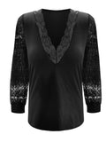 MQTIME  -  Full Size Lace Detail V-Neck Long Sleeve Blouse