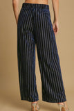 MQTIME  -  Full Size Elastic Waist Striped Wide Leg Velvet Pants