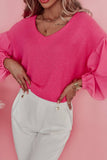 MQTIME  -   Waffle-Knit V-Neck Long Sleeve Blouse