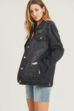 MQTIME  -  Full Size Distressed Long Sleeve Denim Jacket