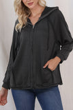 MQTIME  -  Exposed Seam Zip Up Long Sleeve Drawstring Hoodie