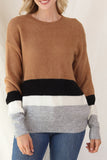 MQTIME  -  Color Block Round Neck Dropped Shoulder Sweater