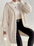 MQTIME  -   Open Front Long Sleeve Fuzzy Hooded Jacket