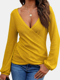 MQTIME  -  Waffle Knit Surplice Long Sleeve T-Shirt