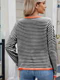 MQTIME  -  Striped Contrast Round Neck Long Sleeve Sweater