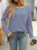MQTIME  -   Striped Round Neck Long Sleeve Sweater