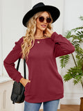 MQTIME  -  Ruched Shoulder Round Neck Long Sleeve Sweatshirt