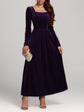 MQTIME  -  Velvet Square Neck Long Sleeve Dress