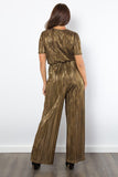 MQTIME  -   Be Stage Surplice Short Sleeve Pleated Foil Jumpsuit