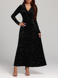 MQTIME  -  Rose Print V-Neck Long Sleeve Dress