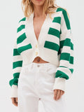 MQTIME  -  Striped Button Down Drop Shoulder Cardigan