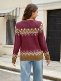 MQTIME  -  Contrast Round Neck Long Sleeve Sweater