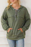 MQTIME  -  Lace Up Drop Shoulder Long Sleeve Hoodie