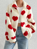 MQTIME  -  Heart Zip Up Drop Shoulder Furry Jacket