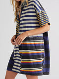 MQTIME  -  Exposed Seam Striped Half Sleeve Mini Dress