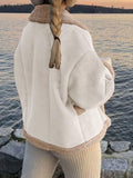 MQTIME  -  Fuzzy Collared Neck Long Sleeve Jacket