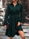 MQTIME  -  Smocked Johnny Collar Long Sleeve Dress