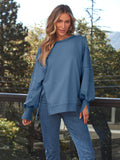 MQTIME  -  Slit Round Neck Long Sleeve Sweatshirt