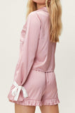 MQTIME  -  Basic Bae Tied Cuff Collared Neck Top and Frill Shorts Lounge Set