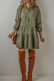 MQTIME  -  Tiered Collared Neck Balloon Sleeve Shirt Dress