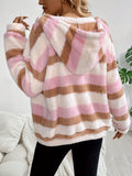 MQTIME  -  Drawstring Striped Zip Up Hooded Jacket