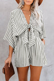 MQTIME  -  Bow Striped Kimono Sleeve Romper