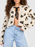 MQTIME  -  Tied Leopard Round Neck Cardigan