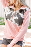 MQTIME  -  Cow Print Half Zip Drawstring Hoodie