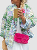 MQTIME  -  Printed Patchwork Open Front Cardigan with Pockets
