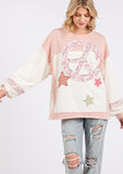 MQTIME  -  SAGE + FIG Peace & Star Patch Contrast Round Neck Sweatshirt