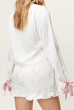 MQTIME  -  Basic Bae Tied Cuff Collared Neck Top and Frill Shorts Lounge Set