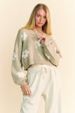 MQTIME  -  Floral Drop Shoulder Cropped Sweater