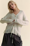 MQTIME  -   Fringe V-Neck Button Up Long Sleeve Cardigan