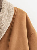 MQTIME  -  Fuzzy Collared Neck Long Sleeve Jacket