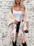 MQTIME  -   Fringe Geometric Open Front Long Sleeve Cape