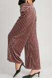 MQTIME  -  Umgee Full Size Elastic Waist Striped Wide Leg Velvet Pants