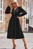 MQTIME  -  Smocked V-Neck Flounce Sleeve Midi Dress