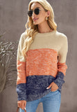 MQTIME  -   Color Block Round Neck Long Sleeve Sweater