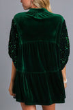 MQTIME  -  Umgee Sequin Detail Tiered Back Half Sleeve Shirt