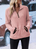 MQTIME  -  Half Zip Long Sleeve Furry Sweatshirt