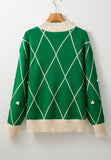 MQTIME  -  Diamond Pattern Contrast Trim Mock Neck Sweater