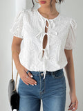 MQTIME  -  Perfee Tied Eyelet Short Sleeve Bodysuit