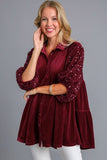 MQTIME  -  Umgee Sequin Detail Tiered Back Half Sleeve Shirt