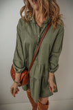 MQTIME  -  Tiered Collared Neck Balloon Sleeve Shirt Dress