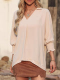 MQTIME  -  Johnny Collar Three-Quarter Sleeve Blouse